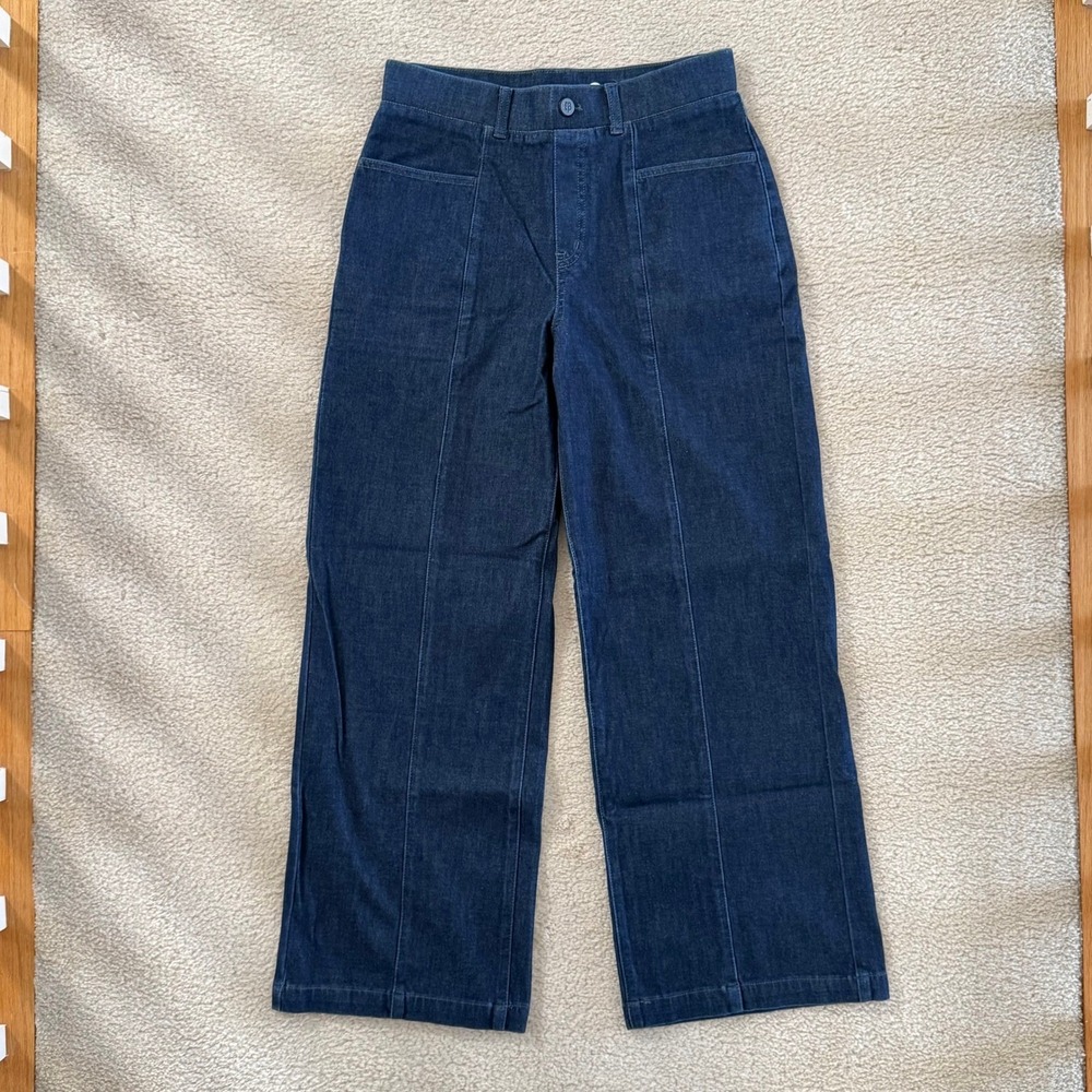 Betabrand‎ Wide Leg Cropped Denim Jeans Petite Women Size S Dark Wash High Rise